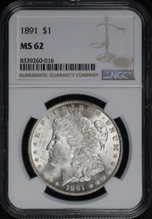 Obverse of this 1891 Morgan Dollar NGC MS-62