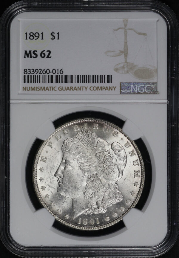 Obverse of this 1891 Morgan Dollar NGC MS-62