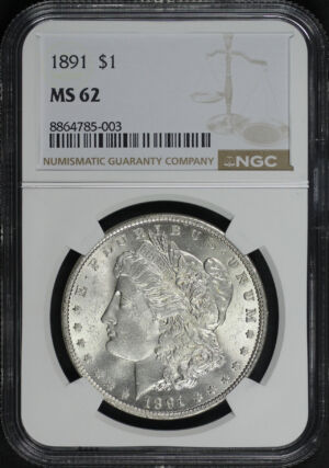 Obverse of this 1891 Morgan Dollar NGC MS-62