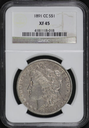 Obverse of this 1891-CC Morgan Dollar NGC XF-45