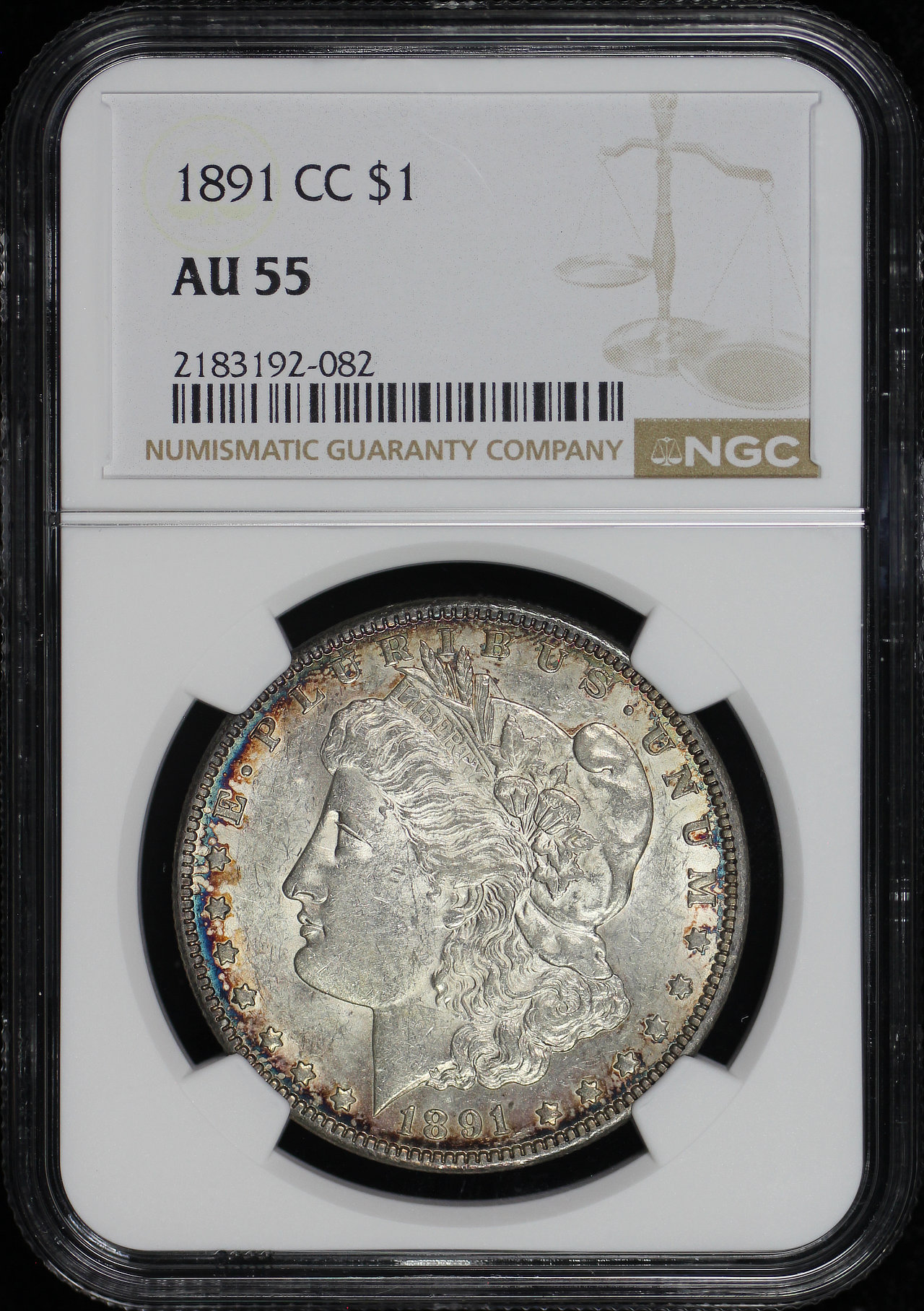 Obverse of this 1891-CC Morgan Dollar NGC AU-55