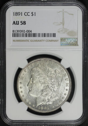 Obverse of this 1891-CC Morgan Dollar NGC AU-58