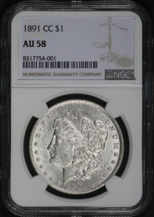 Obverse of this 1891-CC Morgan Dollar NGC AU-58