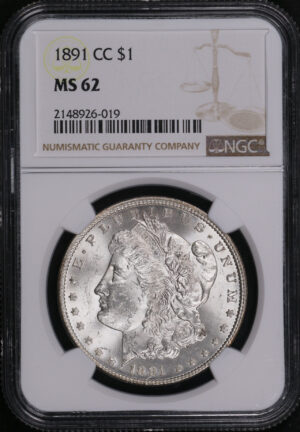 Obverse of this 1891-CC Morgan Dollar NGC MS-62