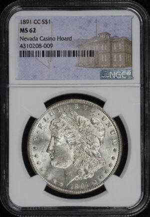 Obverse of this 1891-CC Morgan Dollar NGC MS-62 Nevada Casino Hoard