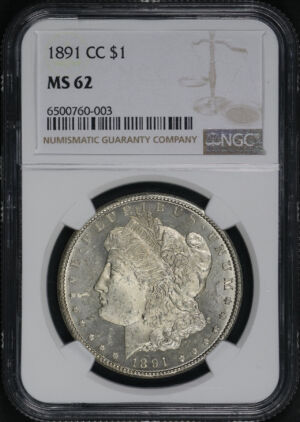 Obverse of this 1891-CC Morgan Dollar NGC MS-62