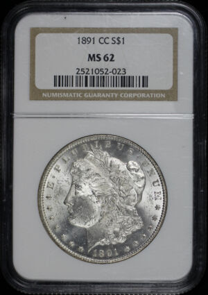 Obverse of this 1891-CC Morgan Dollar NGC MS-62