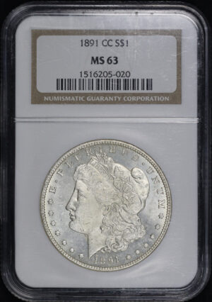 Obverse of this 1891-CC Morgan Dollar NGC MS-63
