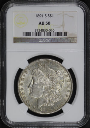 Obverse of this 1891-S Morgan Dollar NGC AU-50
