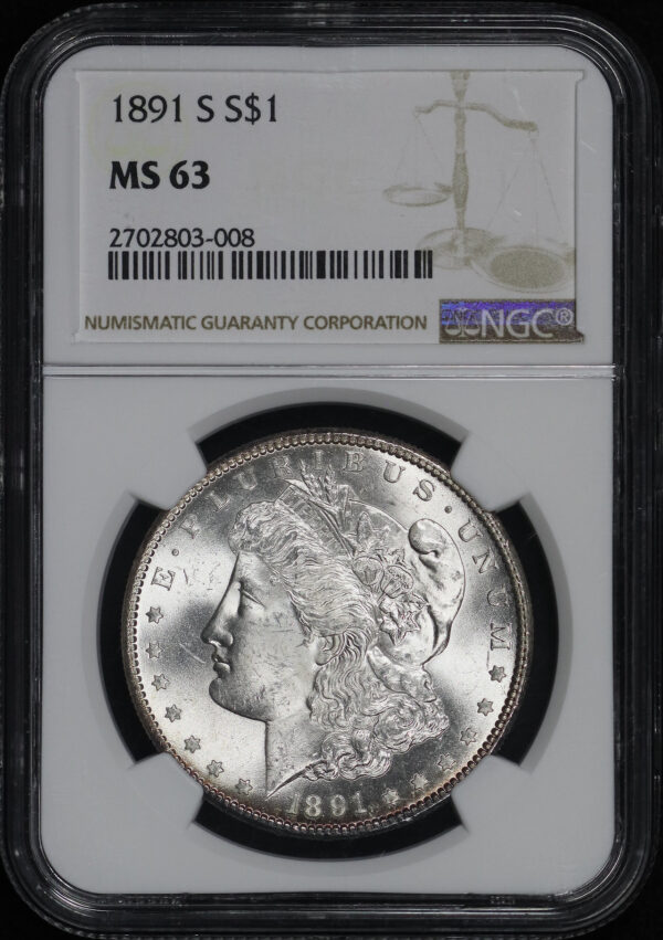 Obverse of this 1891-S Morgan Dollar NGC MS-63