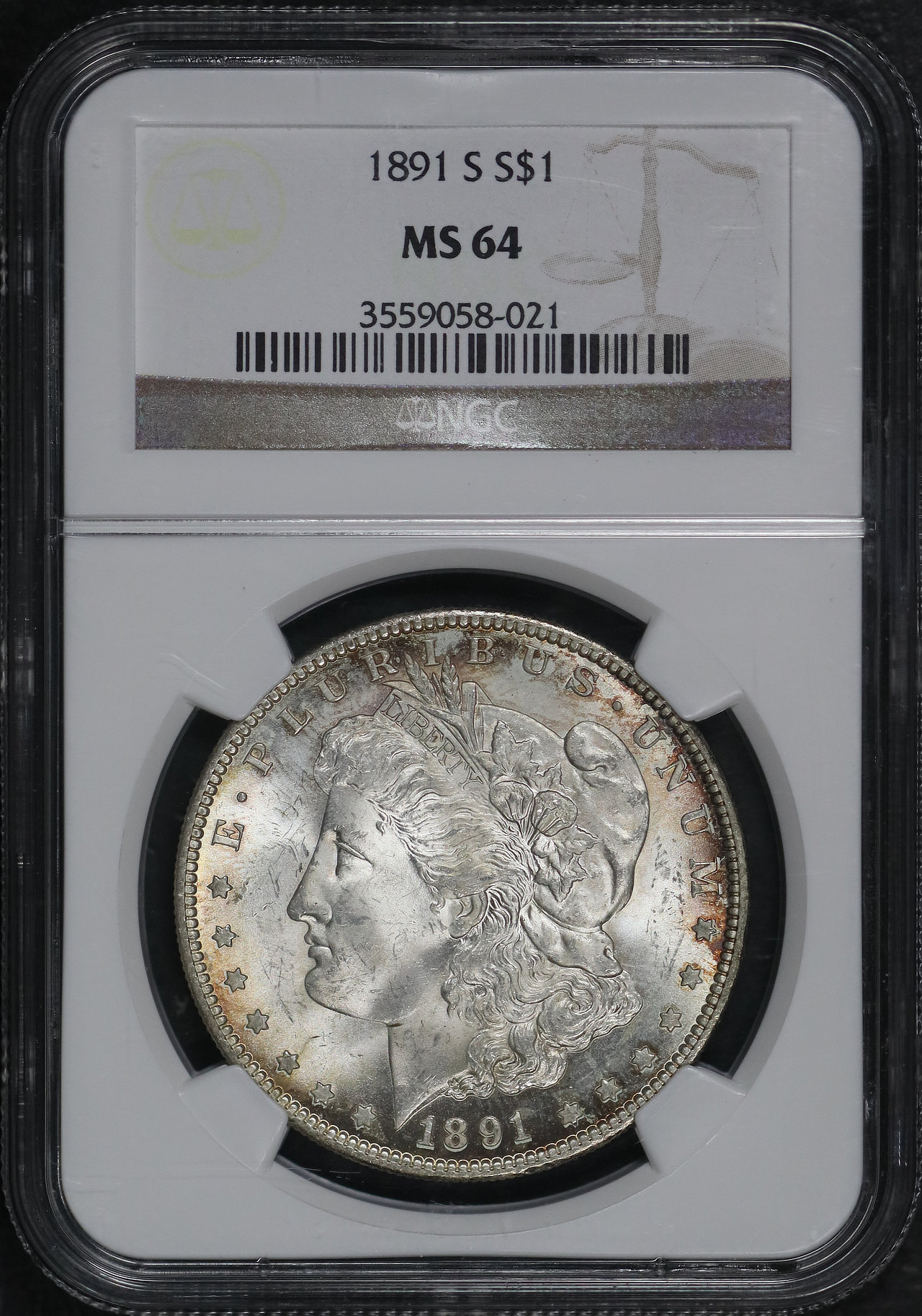 Obverse of this 1891-S Morgan Dollar NGC MS-64