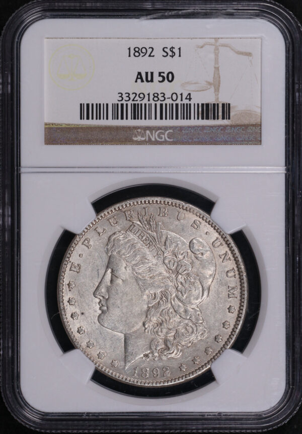 Obverse of this 1892 Morgan Dollar NGC AU-50