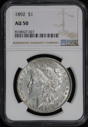 Obverse of this 1892 Morgan Dollar NGC AU-50