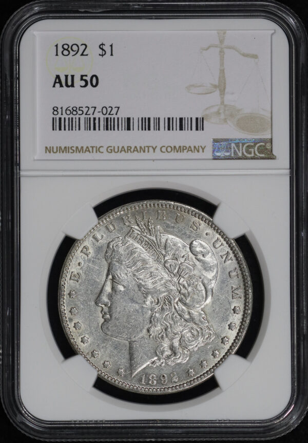 Obverse of this 1892 Morgan Dollar NGC AU-50