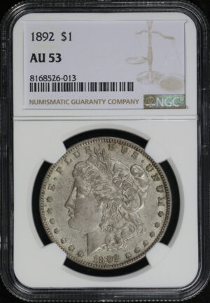 Obverse of this 1892 Morgan Dollar NGC AU-53