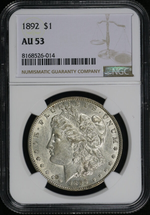 Obverse of this 1892 Morgan Dollar NGC AU-53