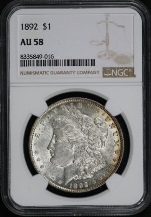 Obverse of this 1892 Morgan Dollar NGC AU-58