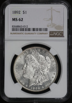 Obverse of this 1892 Morgan Dollar NGC MS-62