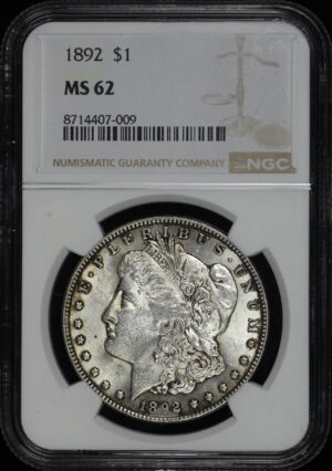 Obverse of this 1892 Morgan Dollar NGC MS-62