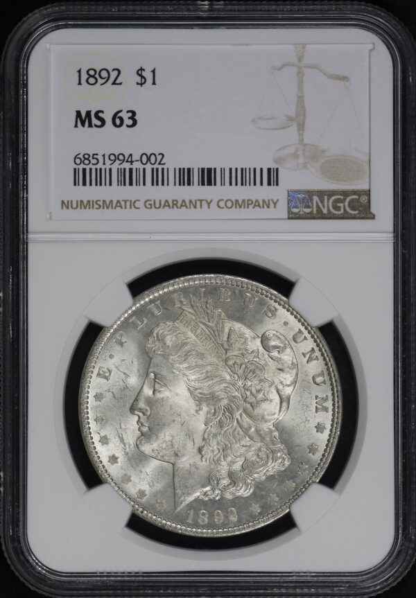 Obverse of this 1892 Morgan Dollar NGC MS-63