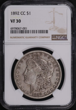 Obverse of this 1892-CC Morgan Dollar NGC VF-30