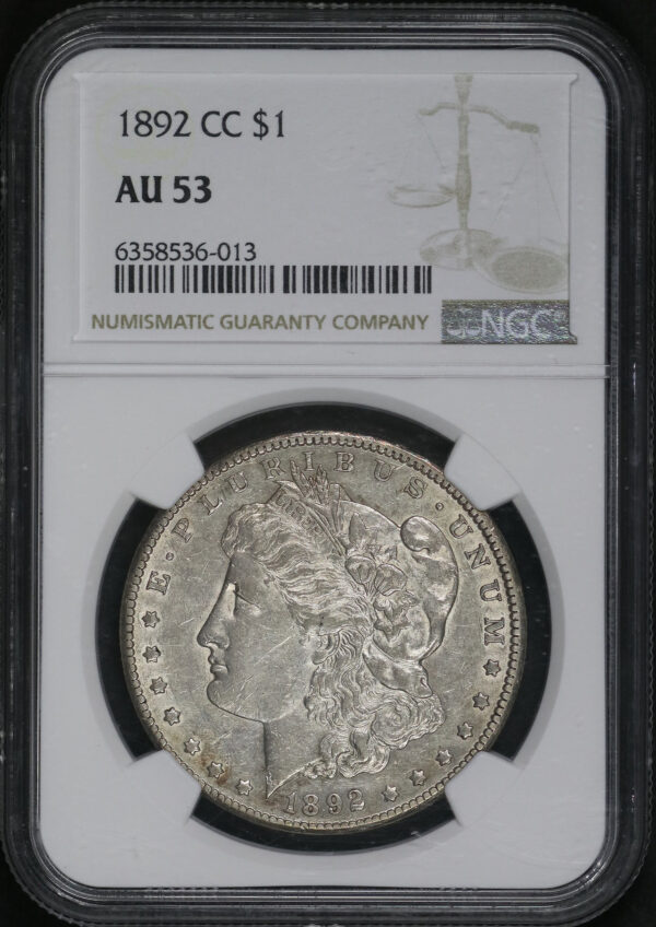 Obverse of this 1892-CC Morgan Dollar NGC AU-53