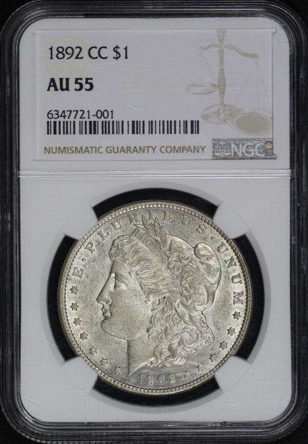 Obverse of this 1892-CC Morgan Dollar NGC AU-55