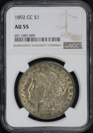 Obverse of this 1892-CC Morgan Dollar NGC AU-55