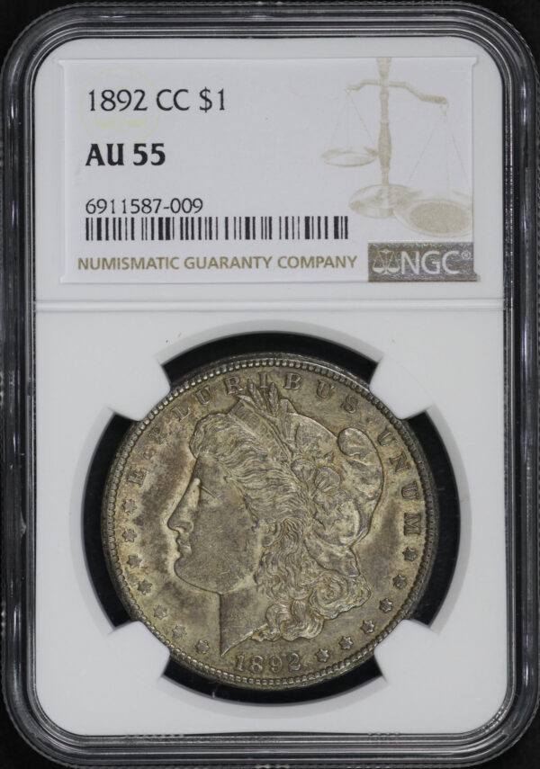 Obverse of this 1892-CC Morgan Dollar NGC AU-55