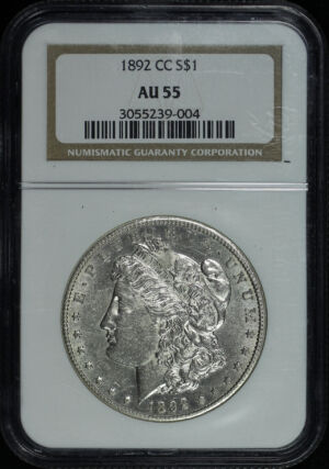 Obverse of this 1892-CC Morgan Dollar NGC AU-55