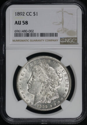 Obverse of this 1892-CC Morgan Dollar NGC AU-58