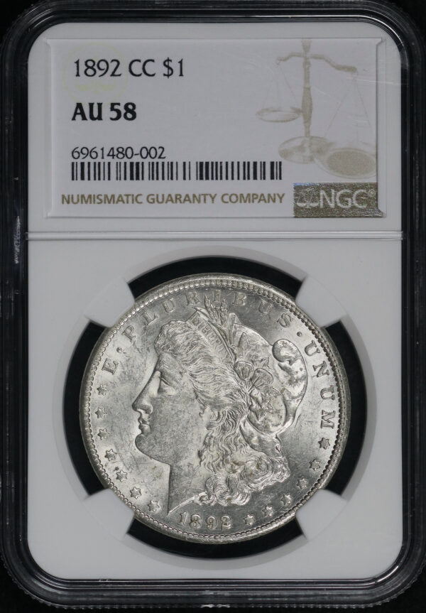 Obverse of this 1892-CC Morgan Dollar NGC AU-58