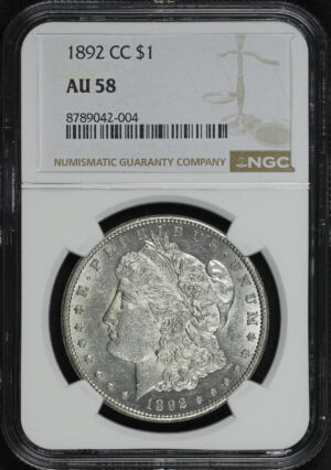 Obverse of this 1892-CC Morgan Dollar NGC AU-58