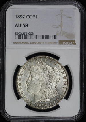 Obverse of this 1892-CC Morgan Dollar NGC AU-58