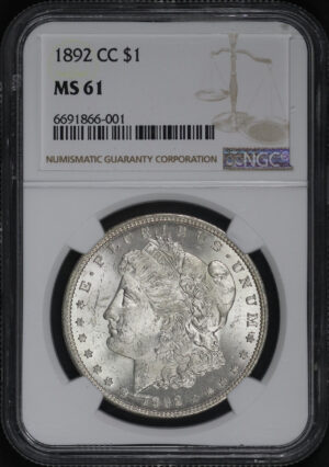 Obverse of this 1892-CC Morgan Dollar NGC MS-61