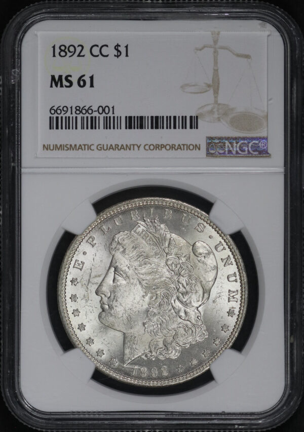 Obverse of this 1892-CC Morgan Dollar NGC MS-61