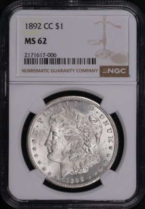 Obverse of this 1892-CC Morgan Dollar NGC MS-62