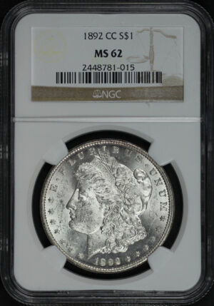 Obverse of this 1892-CC Morgan Dollar NGC MS-62