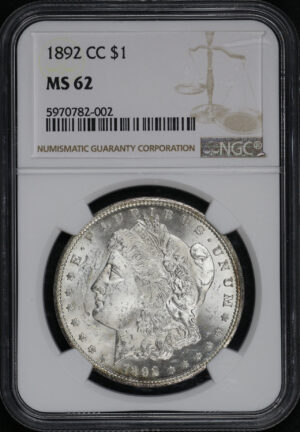 Obverse of this 1892-CC Morgan Dollar NGC MS-62