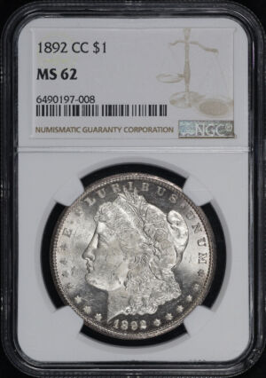 Obverse of this 1892-CC Morgan Dollar NGC MS-62