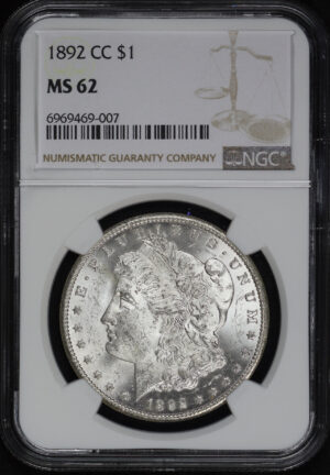 Obverse of this 1892-CC Morgan Dollar NGC MS-62