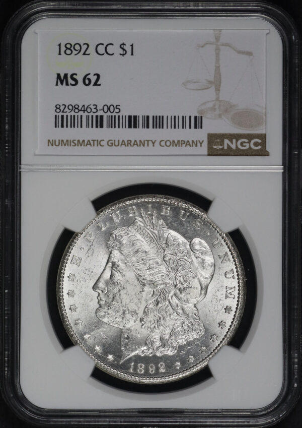 Obverse of this 1892-CC Morgan Dollar NGC MS-62