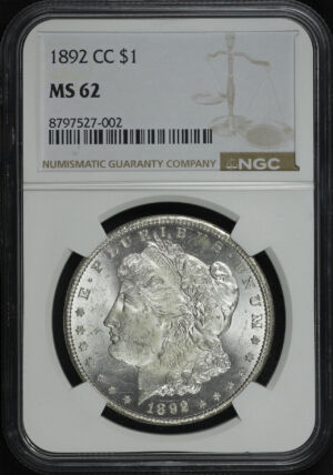 Obverse of this 1892-CC Morgan Dollar NGC MS-62