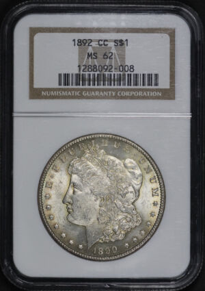 Obverse of this 1892-CC Morgan Dollar NGC MS-62