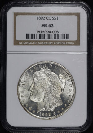 Obverse of this 1892-CC Morgan Dollar NGC MS-62