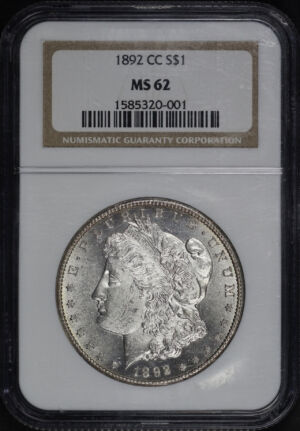 Obverse of this 1892-CC Morgan Dollar NGC MS-62
