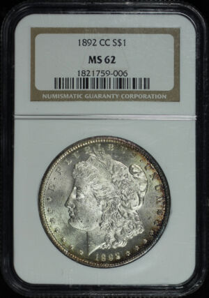 Obverse of this 1892-CC Morgan Dollar NGC MS-62