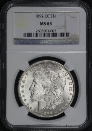 Obverse of this 1892-CC Morgan Dollar NGC MS-63