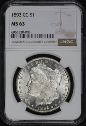 Obverse of this 1892-CC Morgan Dollar NGC MS-63