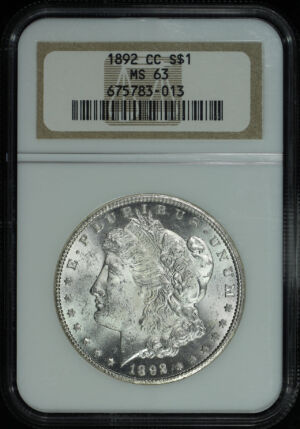 Obverse of this 1892-CC Morgan Dollar NGC MS-63